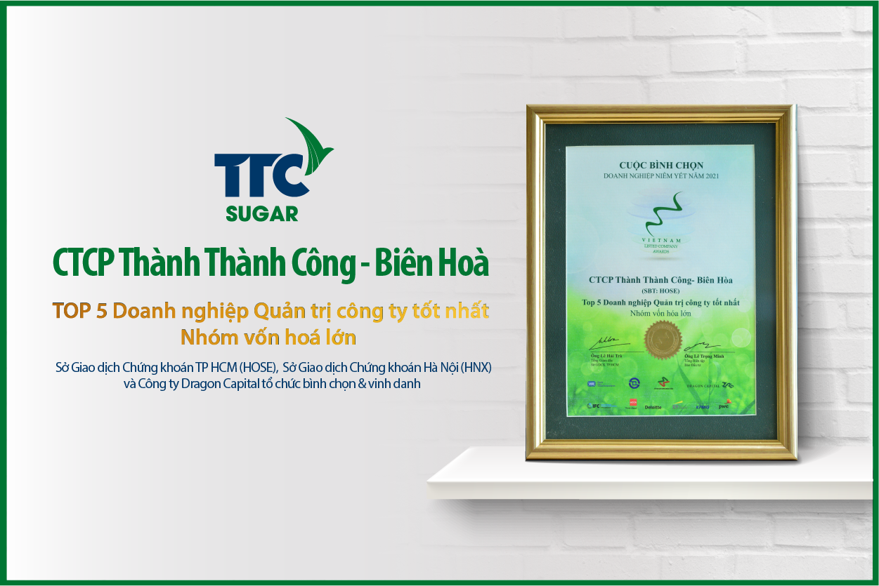 SBT TIẾP TỤC ĐẠT TOP 5 DOANH NGHIỆP QUẢN TRỊ CÔNG TY TỐT NHẤT NĂM 2021 – NHÓM VỐN HÓA LỚN
